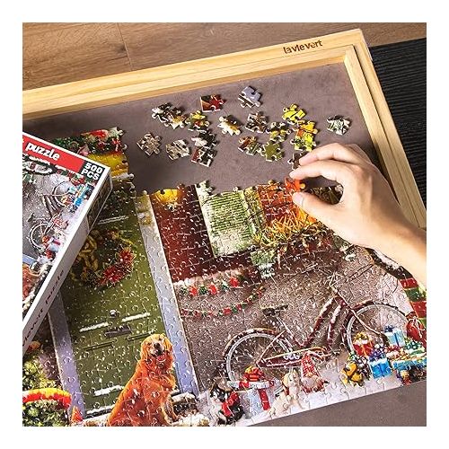  Lavievert Jigsaw Puzzle 500 Piece Puzzle for Adults and Kids - Christmas on Doorstep, Smiling Golden Retriever