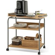 LAVIEVERT Bar Cart, Mobile Wine Cart, Kitchen Serving Cart with Removable Tray, 3-Tier Utility Cart with Wheels and Handle for Home - Light Brown