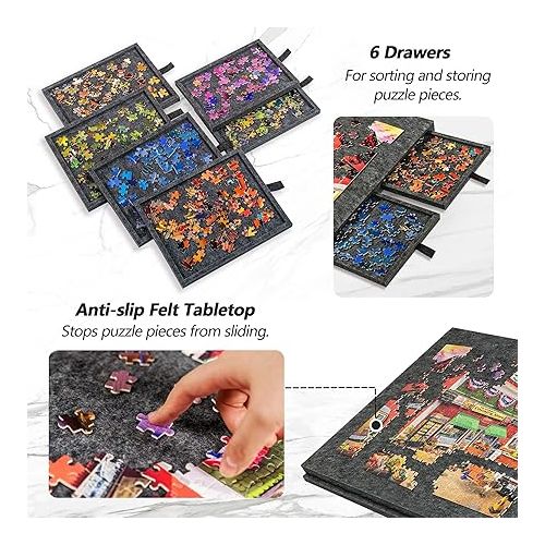  Lavievert Tilting Puzzle Board with 2-in-1 Designed Stand & Cover, Super Lightweight Felt Puzzle Plateau with 6 Drawers for Adults and Kids, Portable Jigsaw Puzzle Table for Games Up to 1000 Pieces