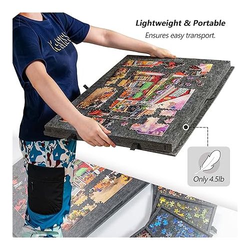  Lavievert Tilting Puzzle Board with 2-in-1 Designed Stand & Cover, Super Lightweight Felt Puzzle Plateau with 6 Drawers for Adults and Kids, Portable Jigsaw Puzzle Table for Games Up to 1000 Pieces