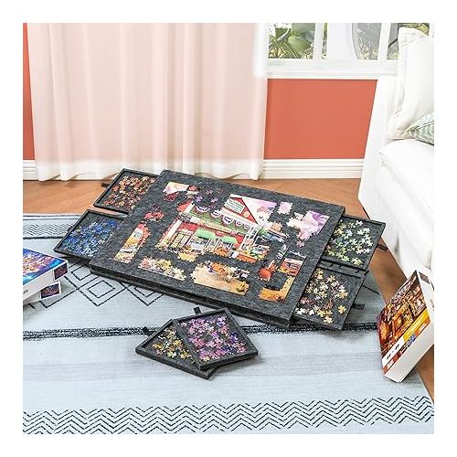  Lavievert Tilting Puzzle Board with 2-in-1 Designed Stand & Cover, Super Lightweight Felt Puzzle Plateau with 6 Drawers for Adults and Kids, Portable Jigsaw Puzzle Table for Games Up to 1000 Pieces