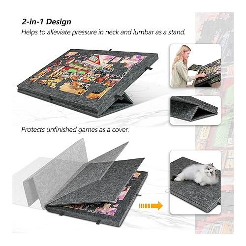  Lavievert Tilting Puzzle Board with 2-in-1 Designed Stand & Cover, Super Lightweight Felt Puzzle Plateau with 6 Drawers for Adults and Kids, Portable Jigsaw Puzzle Table for Games Up to 1000 Pieces