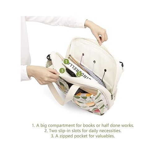  LAVIEVERT Knitting Tote Bag Yarn Storage Bag for Carrying Projects, Knitting Needles, Crochet Hooks and Other Accessories