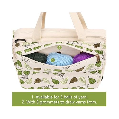  LAVIEVERT Knitting Tote Bag Yarn Storage Bag for Carrying Projects, Knitting Needles, Crochet Hooks and Other Accessories