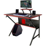 LAVIEVERT Ergonomic Gaming Desk Home Office PC Computer Desk K-Shaped Professional Gamer Table Workstation with Adjustable Monitor Stand & Storage Shelf - Black