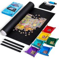 Lavievert Jigsaw Puzzle Mat Roll Up with 6 Color Sorting Trays, Store and Transport Puzzles Up to 2000 Pieces, Portable Puzzle Board Saver Keeper with Storage Bag & Hand Pump for Adults