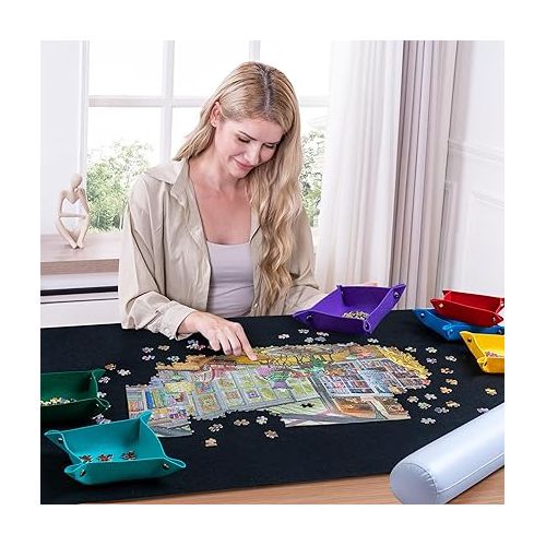  Lavievert Jigsaw Puzzle Mat Roll Up with 6 Color Sorting Trays, Store and Transport Puzzles Up to 2000 Pieces, Portable Puzzle Board Saver Keeper with Storage Bag & Hand Pump for Adults