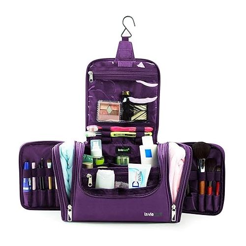  LAVIEVERT Toiletry Bag/Makeup Organizer/Cosmetic Bag/Portable Travel Kit Organizer/Household Storage Pack/Bathroom Storage with Hanging for Business, Vacation, Household - Purple
