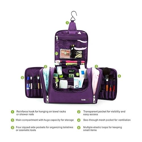  LAVIEVERT Toiletry Bag/Makeup Organizer/Cosmetic Bag/Portable Travel Kit Organizer/Household Storage Pack/Bathroom Storage with Hanging for Business, Vacation, Household - Purple