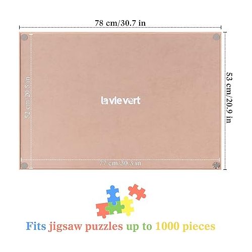  Lavievert Wooden Jigsaw Puzzle Board with Dust-Proof Cover, Portable Puzzle Mat Puzzle Storage Puzzle Saver with Non-Slip Surface for Up to 1000 Pieces - Khaki