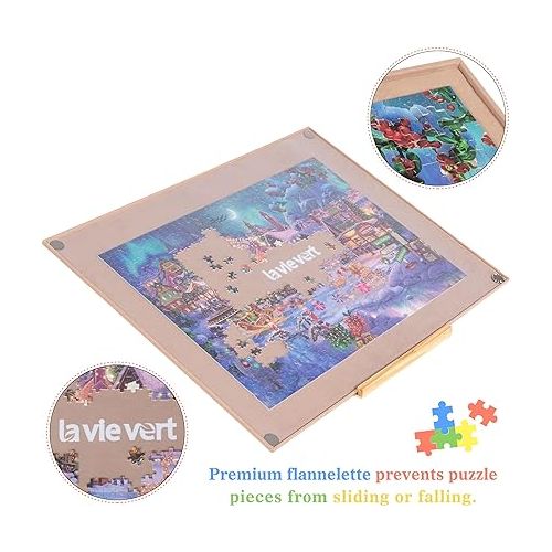  Lavievert Wooden Jigsaw Puzzle Board with Dust-Proof Cover, Portable Puzzle Mat Puzzle Storage Puzzle Saver with Non-Slip Surface for Up to 1000 Pieces - Khaki