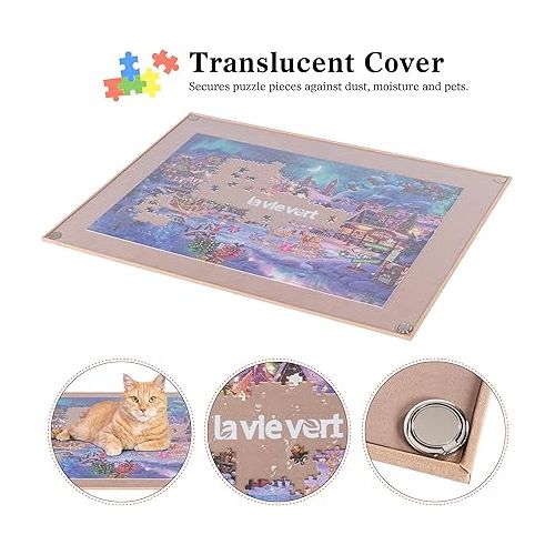  Lavievert Wooden Jigsaw Puzzle Board with Dust-Proof Cover, Portable Puzzle Mat Puzzle Storage Puzzle Saver with Non-Slip Surface for Up to 1000 Pieces - Khaki