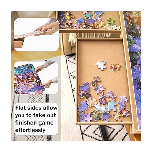  Lavievert Whole Flannelette Covered Jigsaw Puzzle Board with 4 Drawers & Brass Handle, Portable Puzzle Table for Adults, Puzzle Plateau with Non-Slip Surface for Up to 1000 Pieces