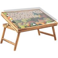 LAVIEVERT Jigsaw Puzzle Table with Cover & 4 Sorting Trays, Wooden Adjustable Puzzle Board Easel, Portable Tilting Table with Folding Legs & Non-Slip Surface for Puzzles Up to 1,000 Pieces
