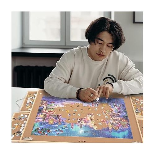  Lavievert 1500 Pieces Jigsaw Puzzle Board with 4 Drawers, Wooden Puzzle Plateau with Puzzle Mat Set and Smooth Surface, Portable Puzzle Table for Adults and Kids