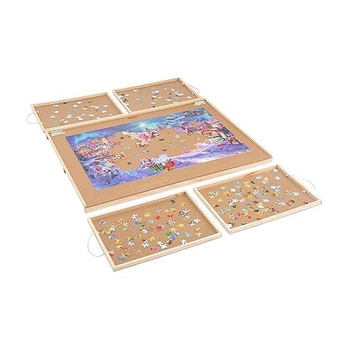  Lavievert 1500 Pieces Jigsaw Puzzle Board with 4 Drawers, Wooden Puzzle Plateau with Puzzle Mat Set and Smooth Surface, Portable Puzzle Table for Adults and Kids