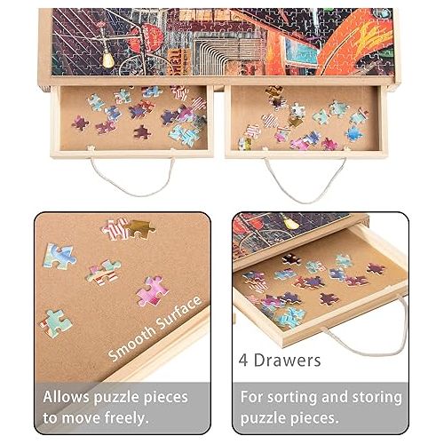  Lavievert 1000 Pieces Jigsaw Puzzle Board, Wooden Puzzle Plateau with 4 Removable Storage Sorting Drawers and Smooth Surface, Portable Puzzle Table for Adults and Kids