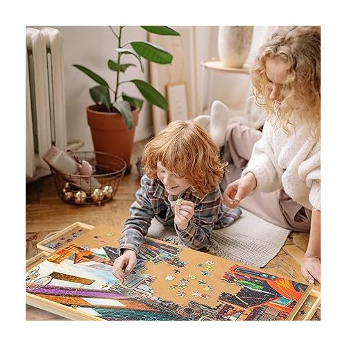  Lavievert 1000 Pieces Jigsaw Puzzle Board, Wooden Puzzle Plateau with 4 Removable Storage Sorting Drawers and Smooth Surface, Portable Puzzle Table for Adults and Kids