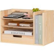 LAVIEVERT Wood Desktop File Holder Organizer Mail Sorter Paper Storage Cabinet with Drawer & 3 Adjustable Shelves for Home & Office - Burly Wood