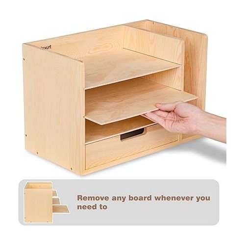  LAVIEVERT Wood Desktop File Holder Organizer Mail Sorter Paper Storage Cabinet with Drawer & 3 Adjustable Shelves for Home & Office - Burly Wood