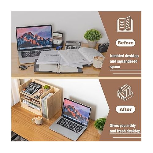  LAVIEVERT Wood Desktop File Holder Organizer Mail Sorter Paper Storage Cabinet with Drawer & 3 Adjustable Shelves for Home & Office - Burly Wood