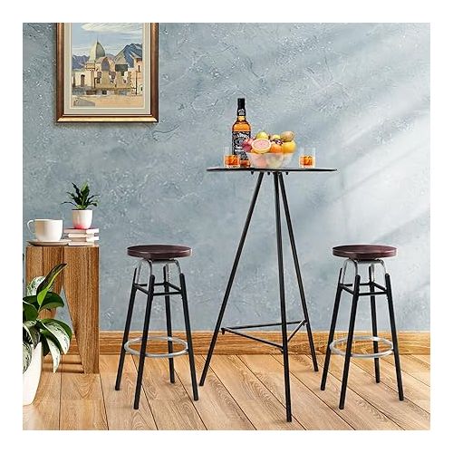  LAVIEVERT Bar Stools Set of 2, Swivel Round BarStools, Industurial Counter Stools Bar Chairs with Metal Footrest & Wood Seat for Kitchen, Dining Room, Home Bar