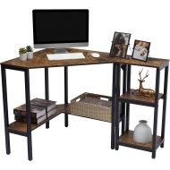 LAVIEVERT Corner Desk, Triangle Computer Desk with Storage Shelves, Laptop PC Table Writing Study Table Workstation for Home & Office - Rustic Brown