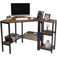 LAVIEVERT Corner Desk, Triangle Computer Desk with Storage Shelves, Laptop PC Table Writing Study Table Workstation for Home & Office - Rustic Brown