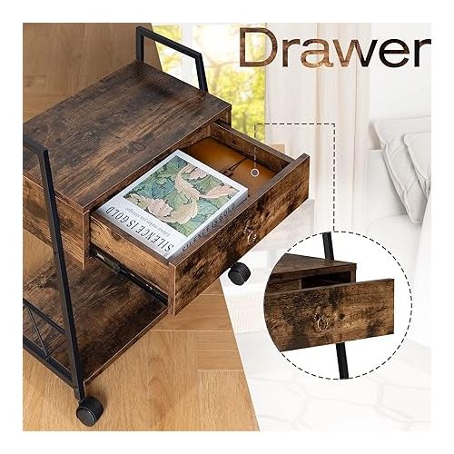  LAVIEVERT File Cabinet with Drawer, Mobile Vertical Filing Cabinet, Industrial Printer Stand Printer Table Cart with Open Storage Shelf and Wheels for Home Office - Rustic Brown