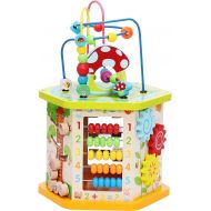 LAVIEVERT 9-in-1 Wooden Play Cube Activity Center Multifunctional Bead Maze Shape Sorter Educational Toys Game for Toddlers & Kids