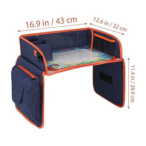  LAVIEVERT Kids Travel Tray, Toddler Car Seat Lap Tray, Eating Snack Tray, Activity Organizer No-Drop Tablet iPad Holder Stand for Stroller, Car, Airplane, Road Trip