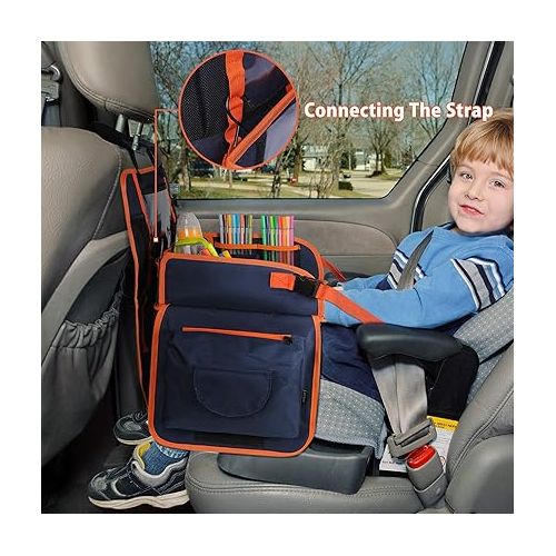  LAVIEVERT Kids Travel Tray, Toddler Car Seat Lap Tray, Eating Snack Tray, Activity Organizer No-Drop Tablet iPad Holder Stand for Stroller, Car, Airplane, Road Trip