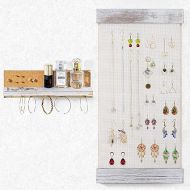 LAVIEVERT Hanging Earring Organizer, Vintage Rustic Stud Earring Display, Set of 2 Wall Mounted Jewelry Organizer Holder with Shelf & Removable Rod for Earrings Rings Necklaces Bracelet - White