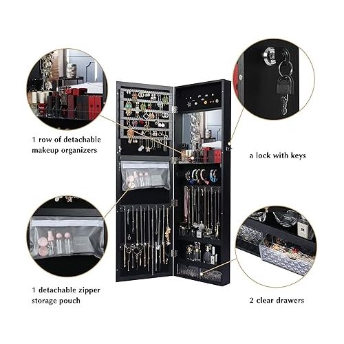  LAVIEVERT Jewelry Armoire Lockable Jewelry Cabinet 47.2