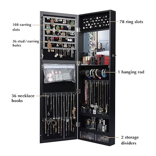  LAVIEVERT Jewelry Armoire Lockable Jewelry Cabinet 47.2