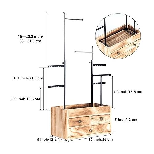  LAVIEVERT Jewelry Organizer Tower with Double-Layer Wooden Drawer Storage Box, 7 Tier Jewelry Tree Stand Jewelry Display for Necklaces, Bracelets, Earrings and Rings