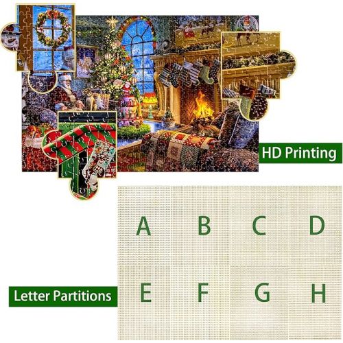  Lavievert Wooden Jigsaw Puzzle 1000 Piece Puzzle for Adults and Kids - Santa Claus, Fireplace, Christmas Tree & Warm Christmas