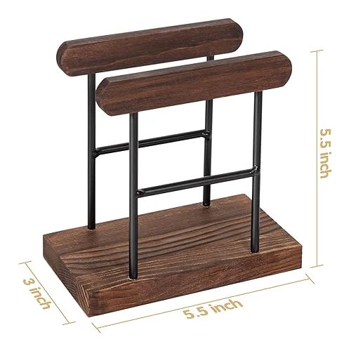  Lavievert Wooden Napkin Holder with Black Metal Wire, Upright Tissue Paper Organizer for Kitchen Dinner Table, Countertop, Restaurant, Home Decor - Set of 2, Dark Brown