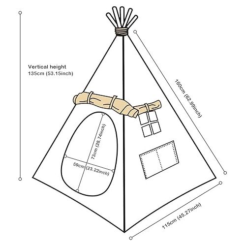  Lavievert Children Playhouse Huge Indian Canvas Teepee Kids Play House with Two Windows - Comes with A Canvas Carry Bag