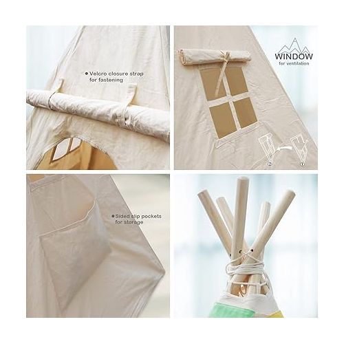 Lavievert Children Playhouse Huge Indian Canvas Teepee Kids Play House with Two Windows - Comes with A Canvas Carry Bag
