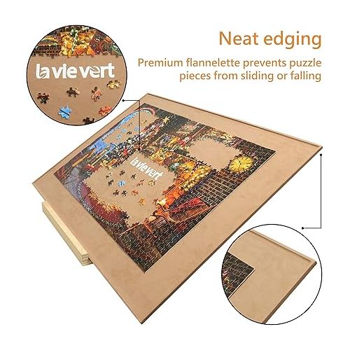  Lavievert Wooden Jigsaw Puzzle Board Portable Puzzle Plateau for Puzzle Storage Puzzle Saver, Non-Slip Surface, Fits Up to 1500 Pieces - Khaki
