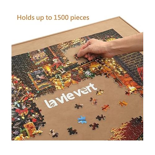  Lavievert Wooden Jigsaw Puzzle Board Portable Puzzle Plateau for Puzzle Storage Puzzle Saver, Non-Slip Surface, Fits Up to 1500 Pieces - Khaki