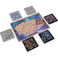 Lavievert Jigsaw Puzzle Board with 6 Sorting Trays, Lightweight Portable Felt Puzzle Mat Puzzle Storage Puzzle Saver for Up to 1000 Pieces - Khaki
