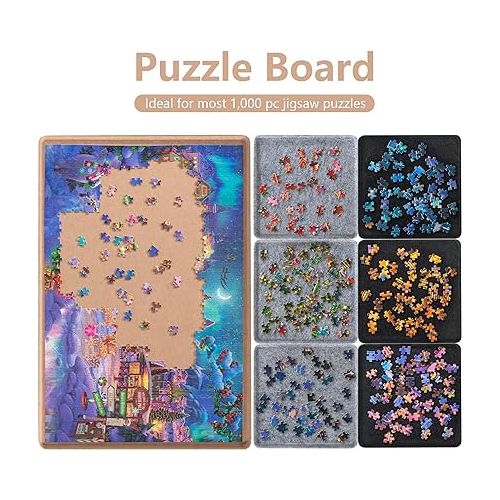  Lavievert Jigsaw Puzzle Board with 6 Sorting Trays, Lightweight Portable Felt Puzzle Mat Puzzle Storage Puzzle Saver for Up to 1000 Pieces - Khaki