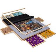 Lavievert Detachable Frame Design! Portable Wooden Jigsaw Puzzle Board/Plateau/Table with Removable Protective Bars, 2 Cover Mats, 6 Color Drawers and Smooth Surface for Up to 1500 Piece Puzzles