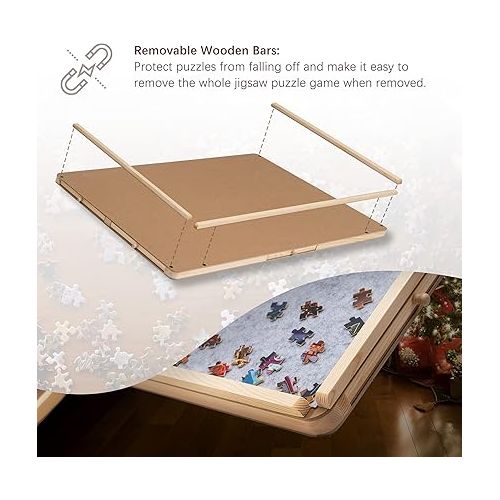  Lavievert Detachable Frame Design! Portable Wooden Jigsaw Puzzle Board/Plateau/Table with Removable Protective Bars, 2 Cover Mats, 6 Color Drawers and Smooth Surface for Up to 1500 Piece Puzzles