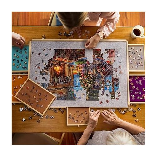  Lavievert Detachable Frame Design! Portable Wooden Jigsaw Puzzle Board/Plateau/Table with Removable Protective Bars, 2 Cover Mats, 6 Color Drawers and Smooth Surface for Up to 1500 Piece Puzzles