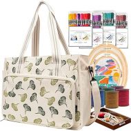 Lavievert Embroidery Project Bag, Embroidery Kits Storage Bag with Multiple Pockets for Crochet Hooks Embroidery Floss and Other Sewing Accessories