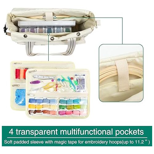  Lavievert Embroidery Project Bag, Embroidery Kits Storage Bag with Multiple Pockets for Crochet Hooks Embroidery Floss and Other Sewing Accessories