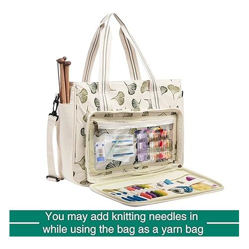  Lavievert Embroidery Project Bag, Embroidery Kits Storage Bag with Multiple Pockets for Crochet Hooks Embroidery Floss and Other Sewing Accessories